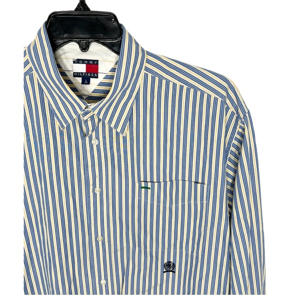 Tommy Hilfiger Shirt Men’s Size L Blue Yellow White Button Front Long Sleeve - Picture 6 of 8